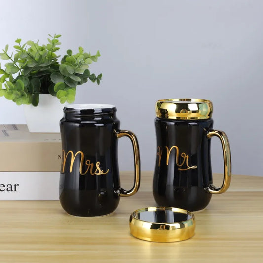 MR & MRS  - Ceramic Mug Set Black & Gold